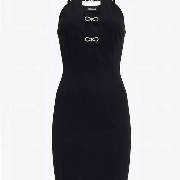 Express Embellished Rhinestone Bow Cutout Halter Mini Shift Dress XS NWT - Picture 1 of 9